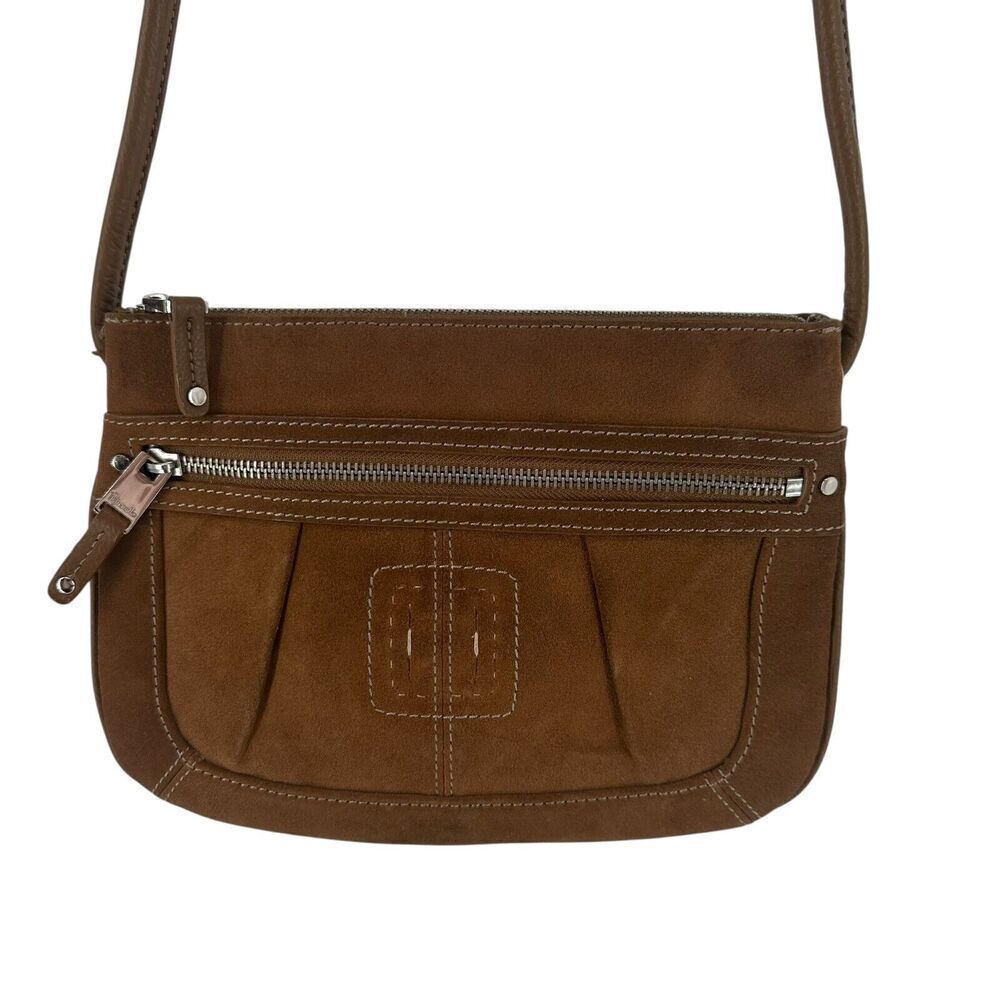 Tignanello Suede Leather Crossbody Bag Brown Small Y2K Equestrian Lining Classic